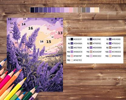 Color By Number for Adult, Lavender Paint by Number, Flower Printable Coloring Pages Sheets, Digital Download, PDF, PNG, SVG