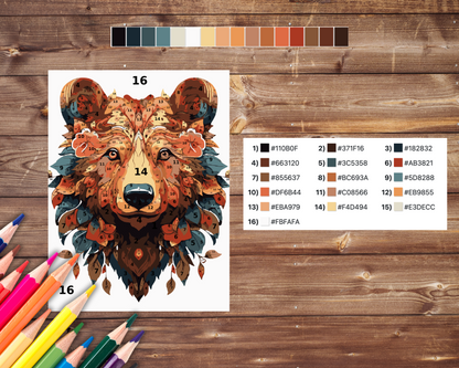 Bear Mandala Paint by Number, Color By Number for Adult, Printable Coloring Pages Sheets, Digital Download, PDF