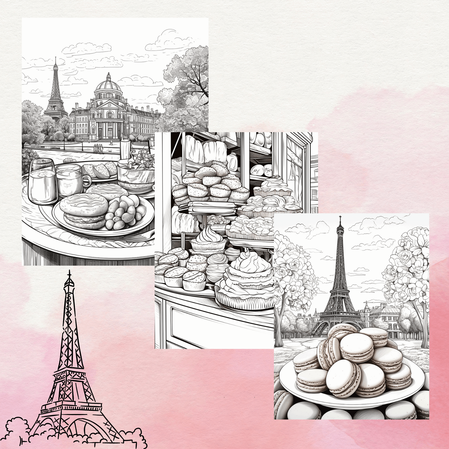 30 Grayscale Paris Coloring Book, Travel Coloring Pages for Adults, Printable PDF