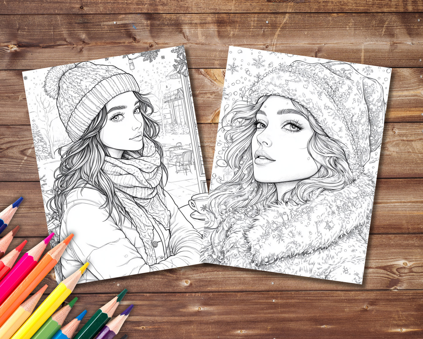 Christmas Beauties Coloring Book, Digital Download