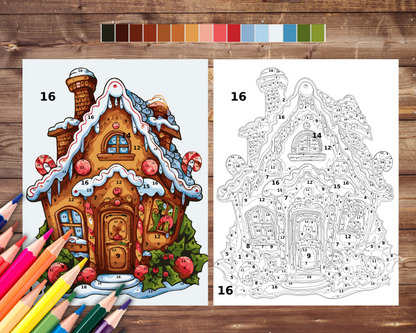 Gingerbread Christmas House Color By Number, Digital Download