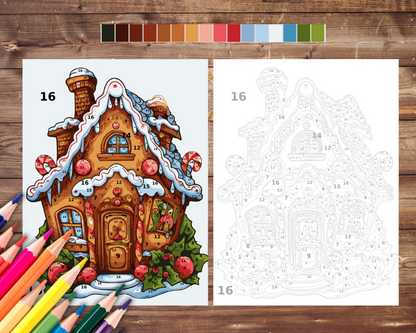 Gingerbread Christmas House Color By Number, Digital Download