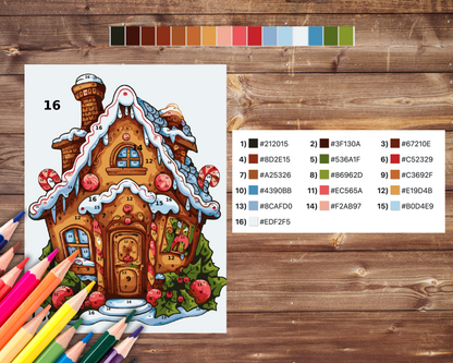 Gingerbread Christmas House Color By Number, Digital Download