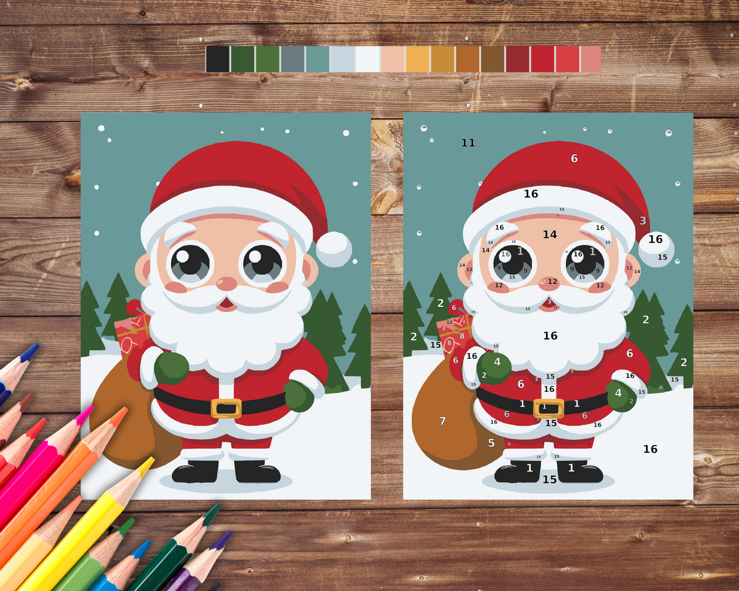 Kawaii Santa Color By Number, Digital Download