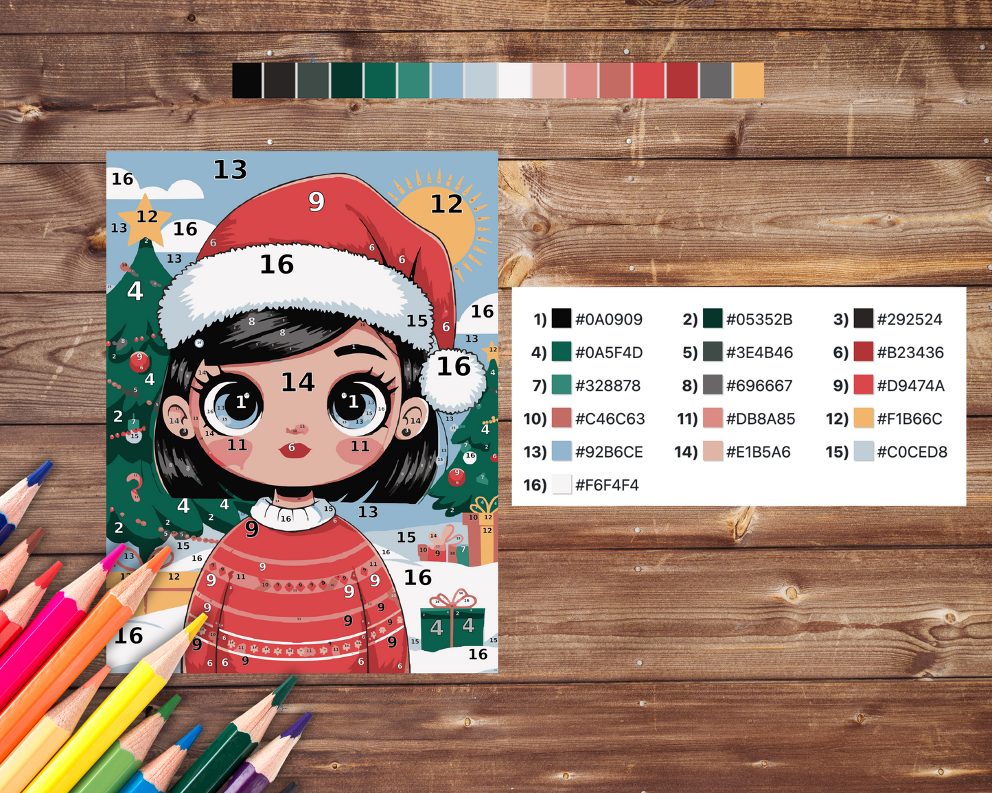 Kawaii Christmas Girl Color By Number, Digital Download