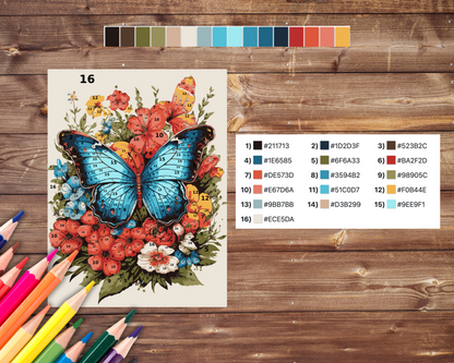 Color By Number for Adults, Butterfly Paint by Number, Printable Coloring Pages Sheets, Digital Download, PDF