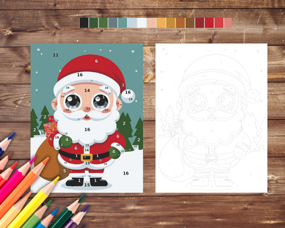 Kawaii Santa Color By Number, Digital Download