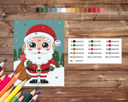 Kawaii Santa Color By Number, Digital Download