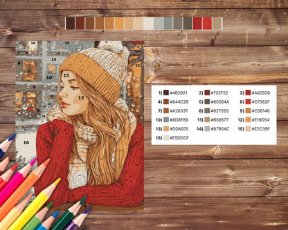 Color By Number for Adults, Christmas Beauty Paint by Number, Beautiful Woman Printable Coloring Pages Sheets, Digital Download, PDF