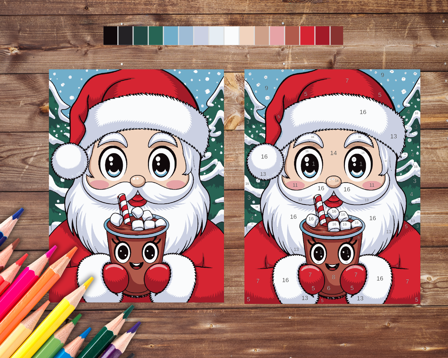 Kawaii Santa Color By Number, Digital Download