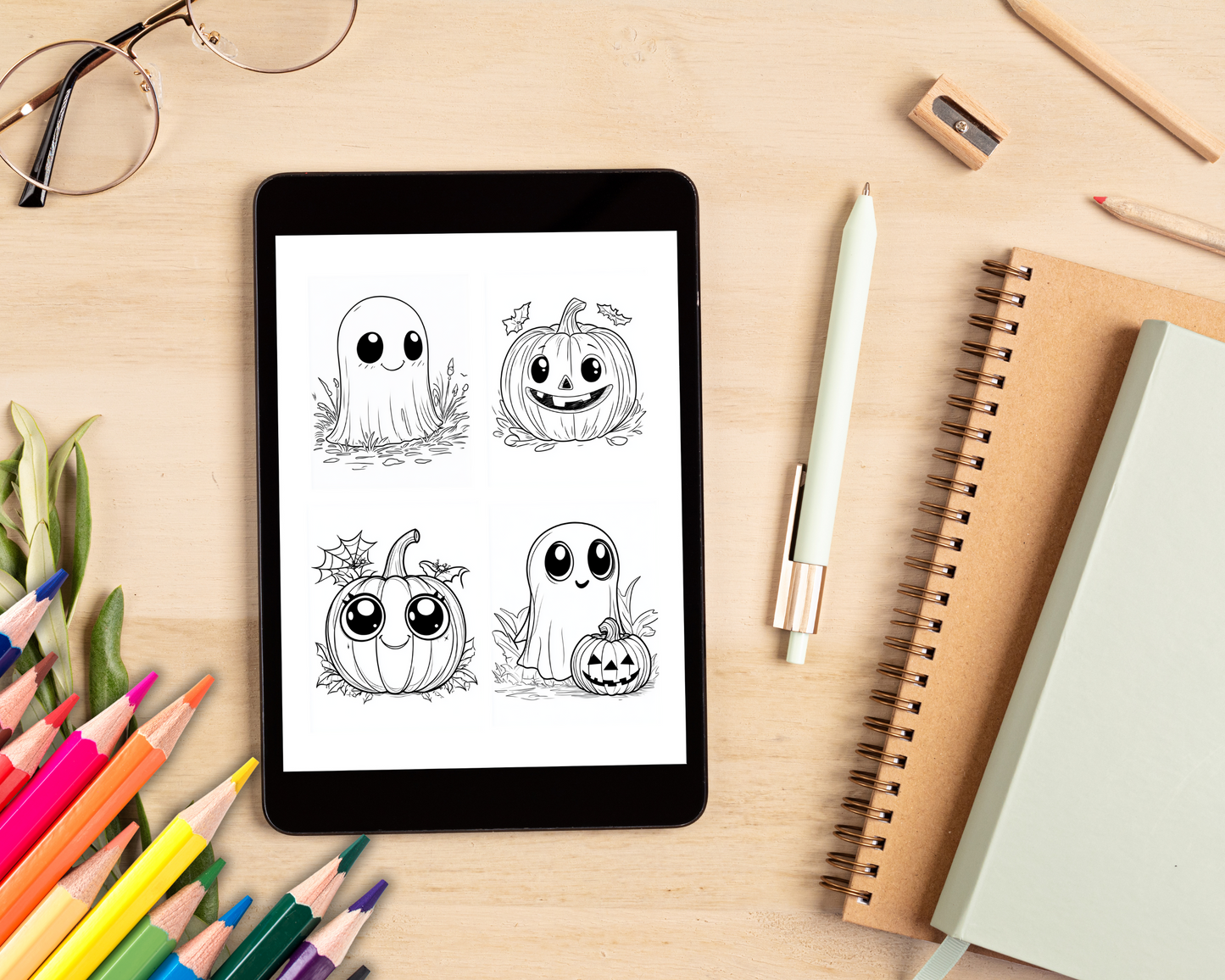 Simple Cute Kawaii Halloween Sheets for Adults and Kids, Printable PDF