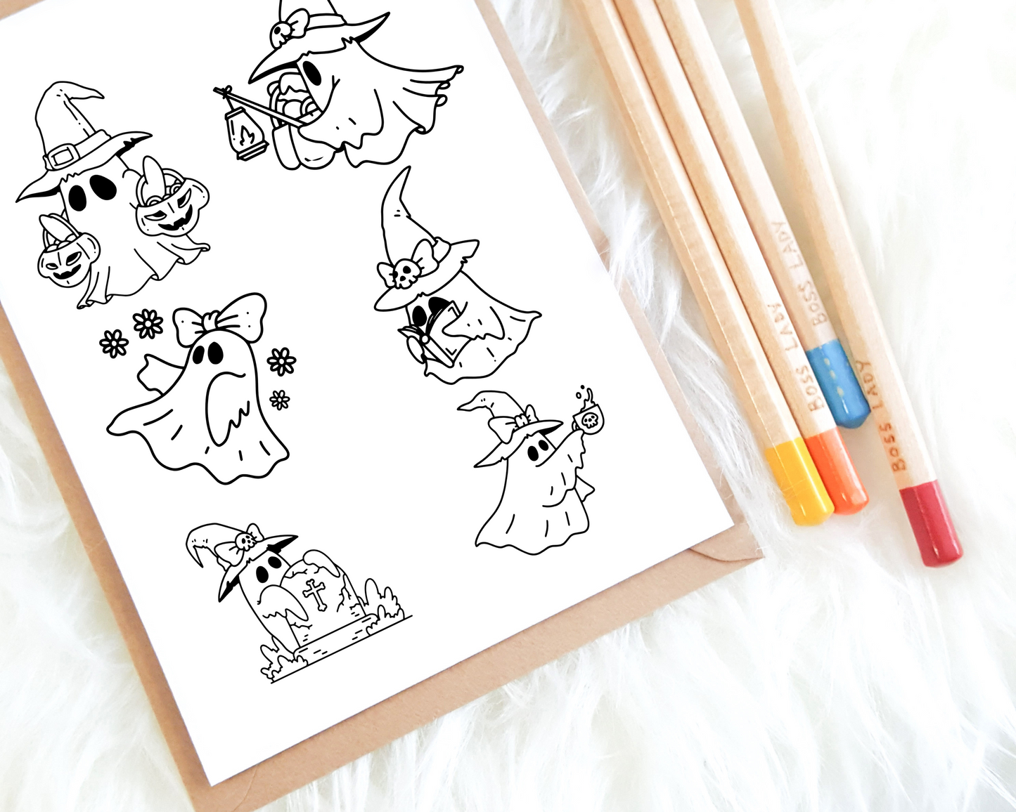 Simple Cute Kawaii Halloween Sheets for Adults and Kids, Printable PDF