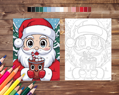 Kawaii Santa Color By Number, Digital Download