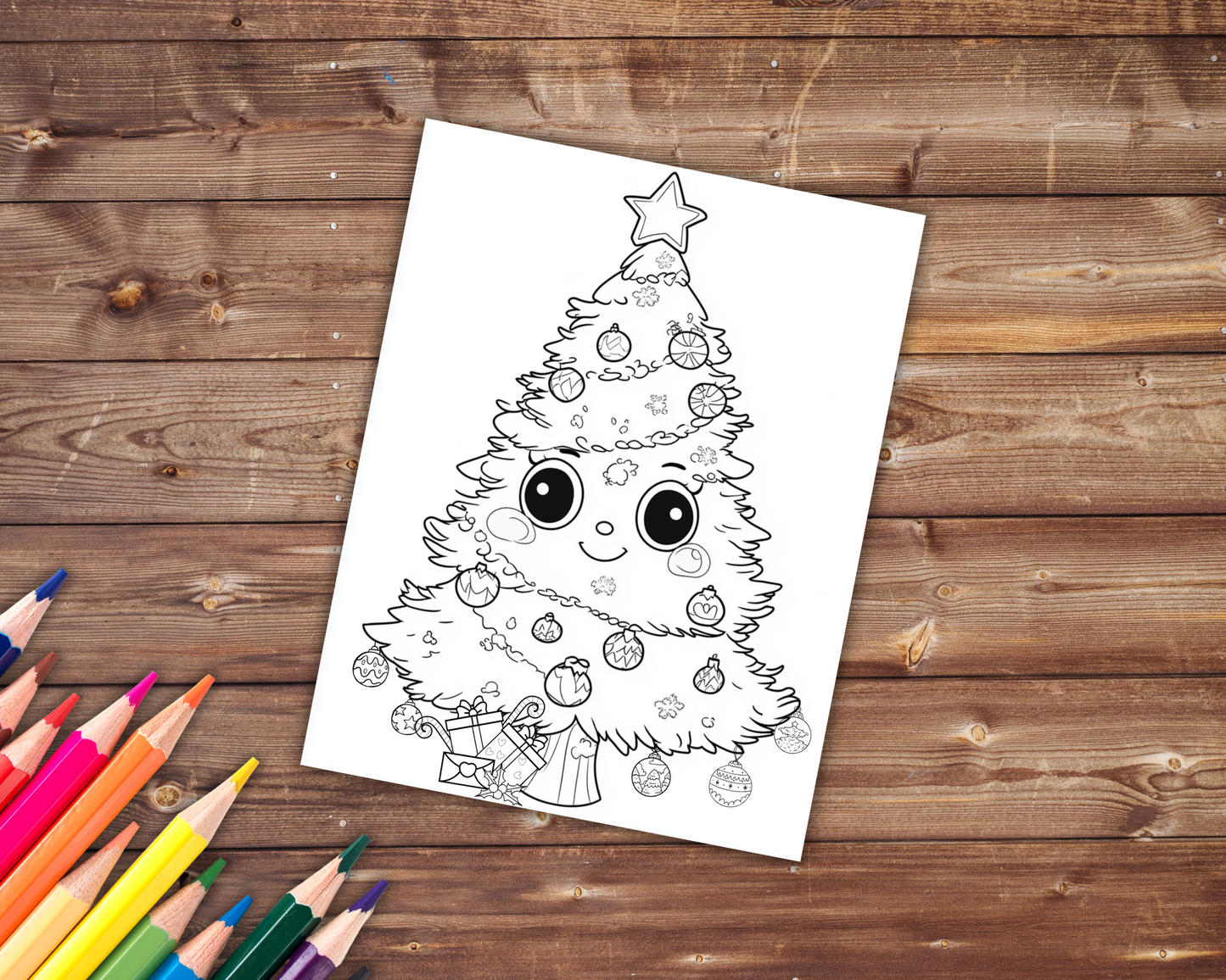 Easy Cute Kawaii Christmas Coloring Book, Digital Download