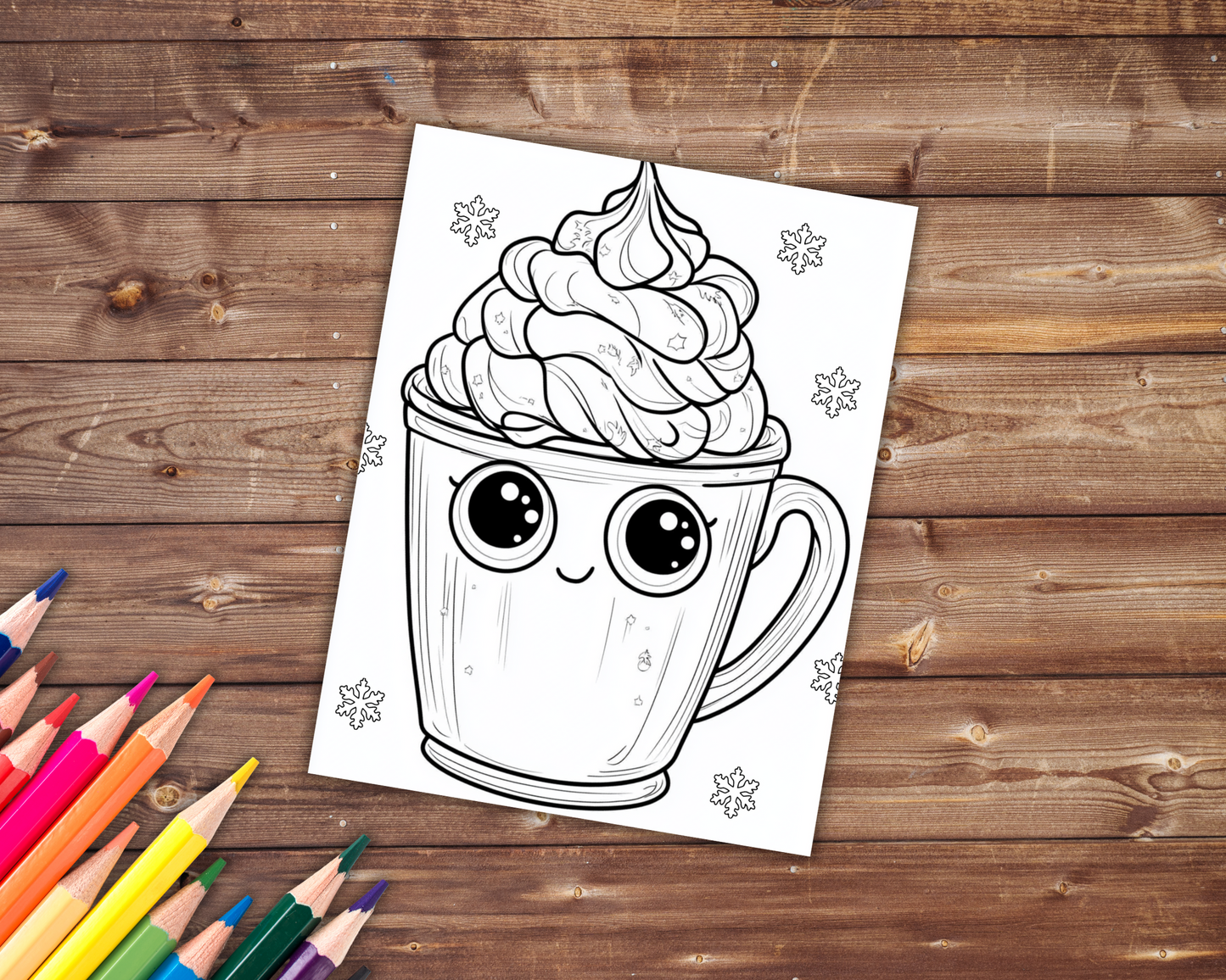 Easy Cute Kawaii Christmas Coloring Book, Digital Download