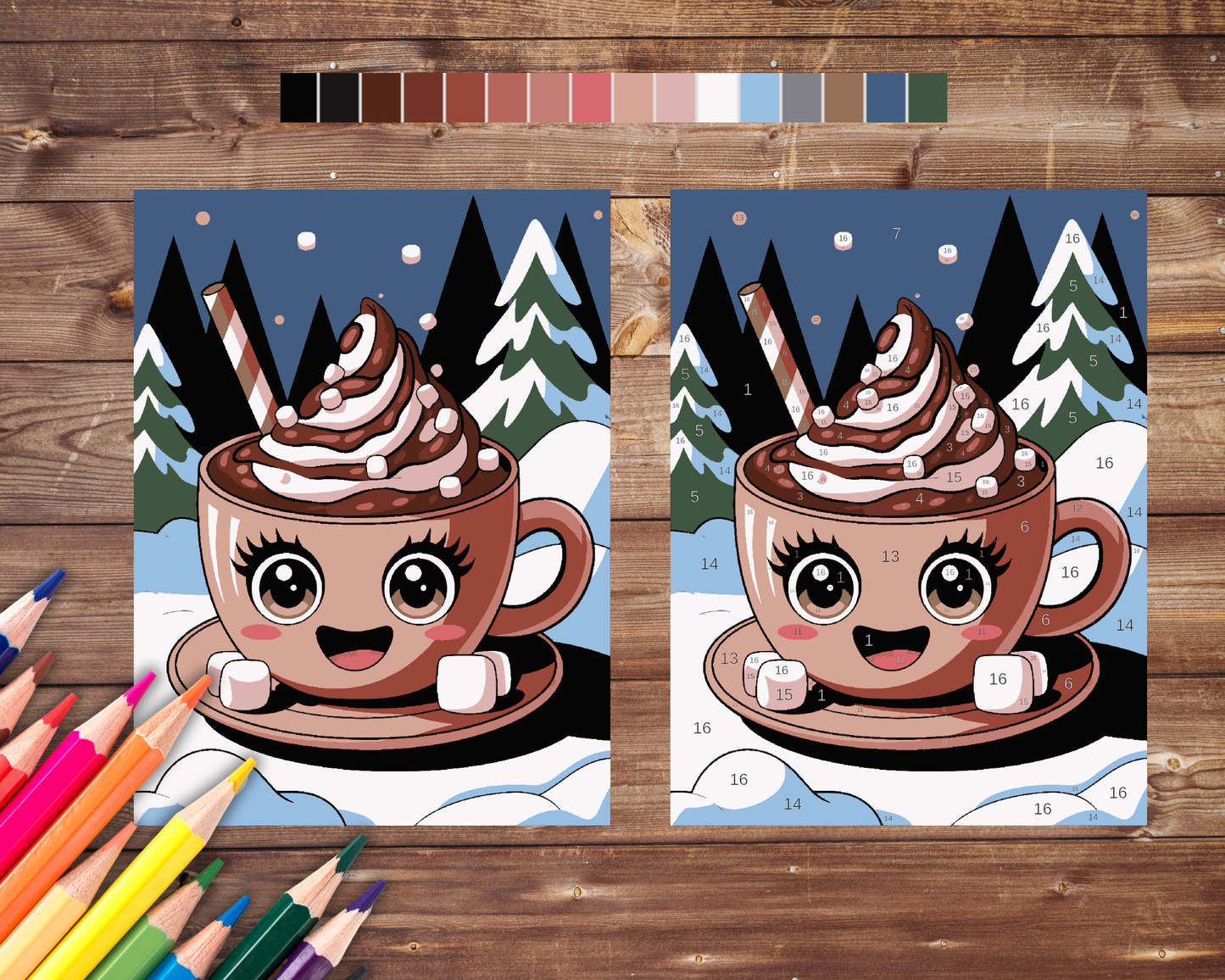 Hot Cocoa Kawaii Color By Number, Digital Download