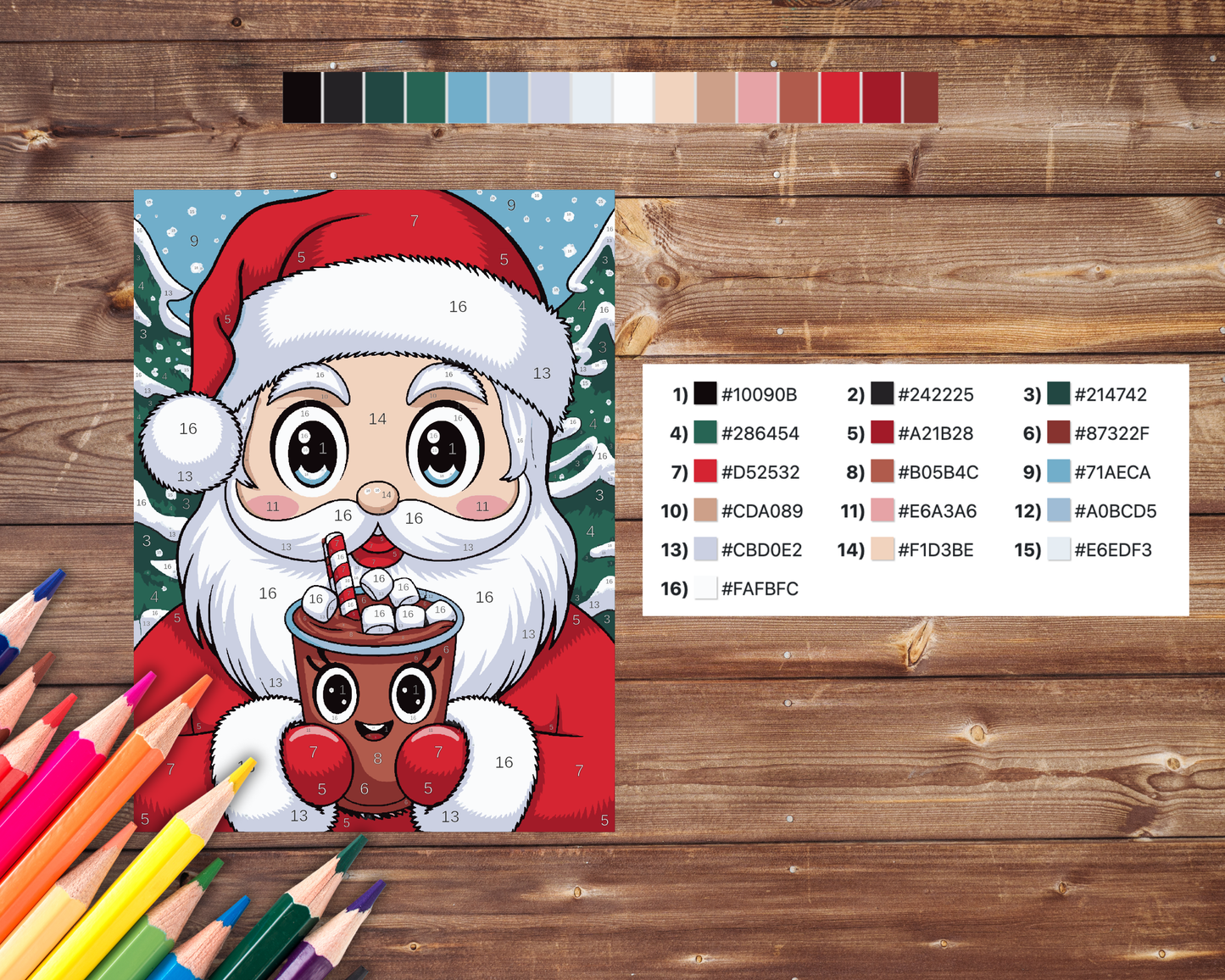 Kawaii Santa Color By Number, Digital Download