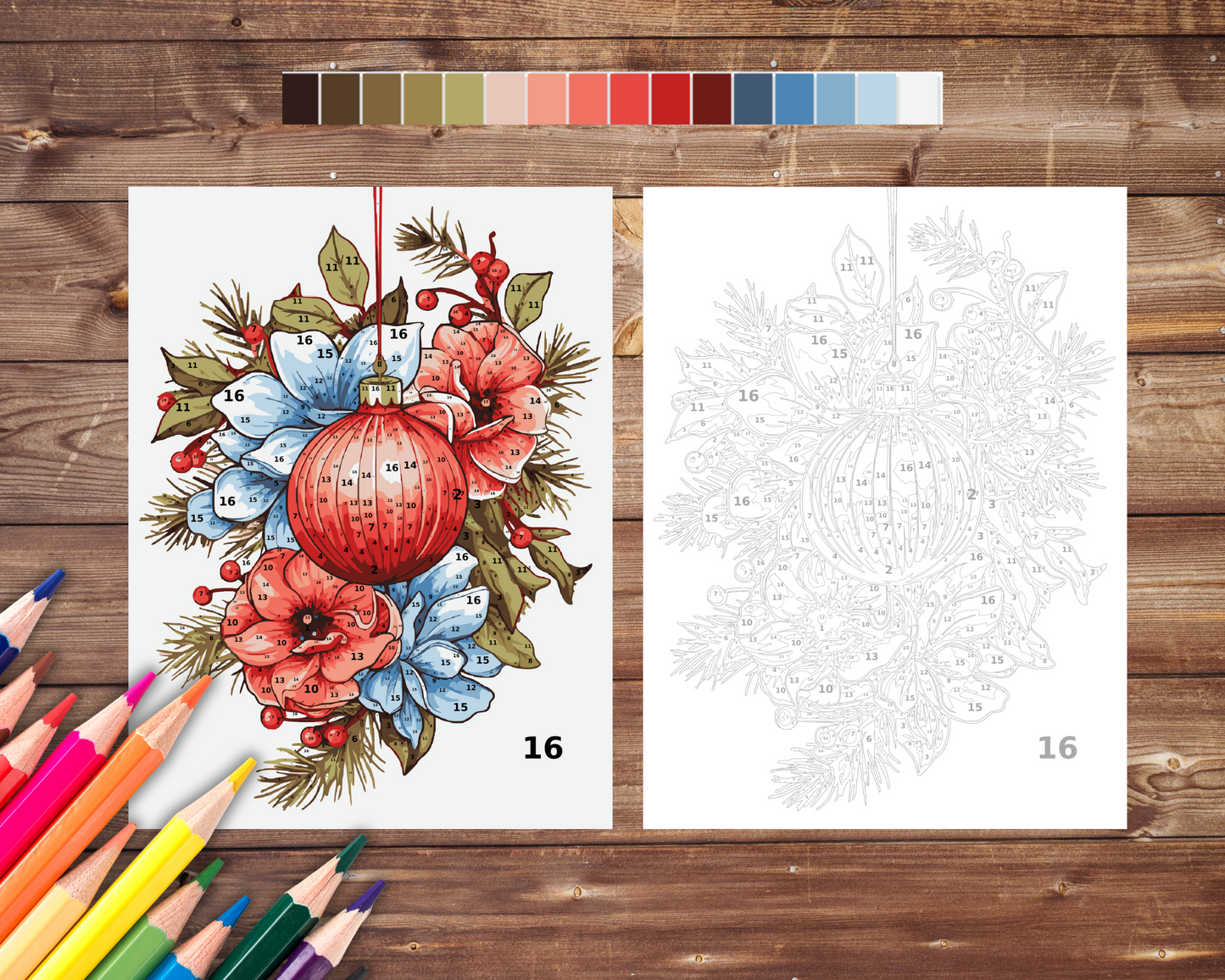 Christmas Bauble Color By Number for Adults, Ornament Paint by Number, Printable Coloring Pages Sheets, Digital Download, PDF, PNG