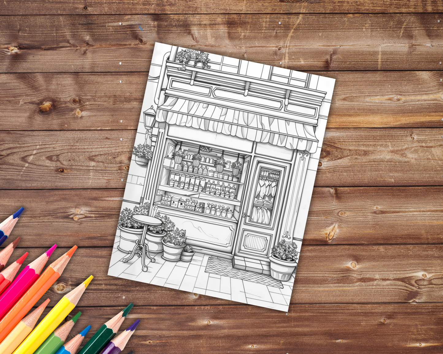 Cute Storefronts Coloring Book, Digital Download