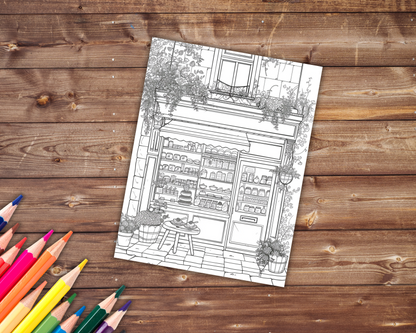 Cute Storefronts Coloring Book, Digital Download