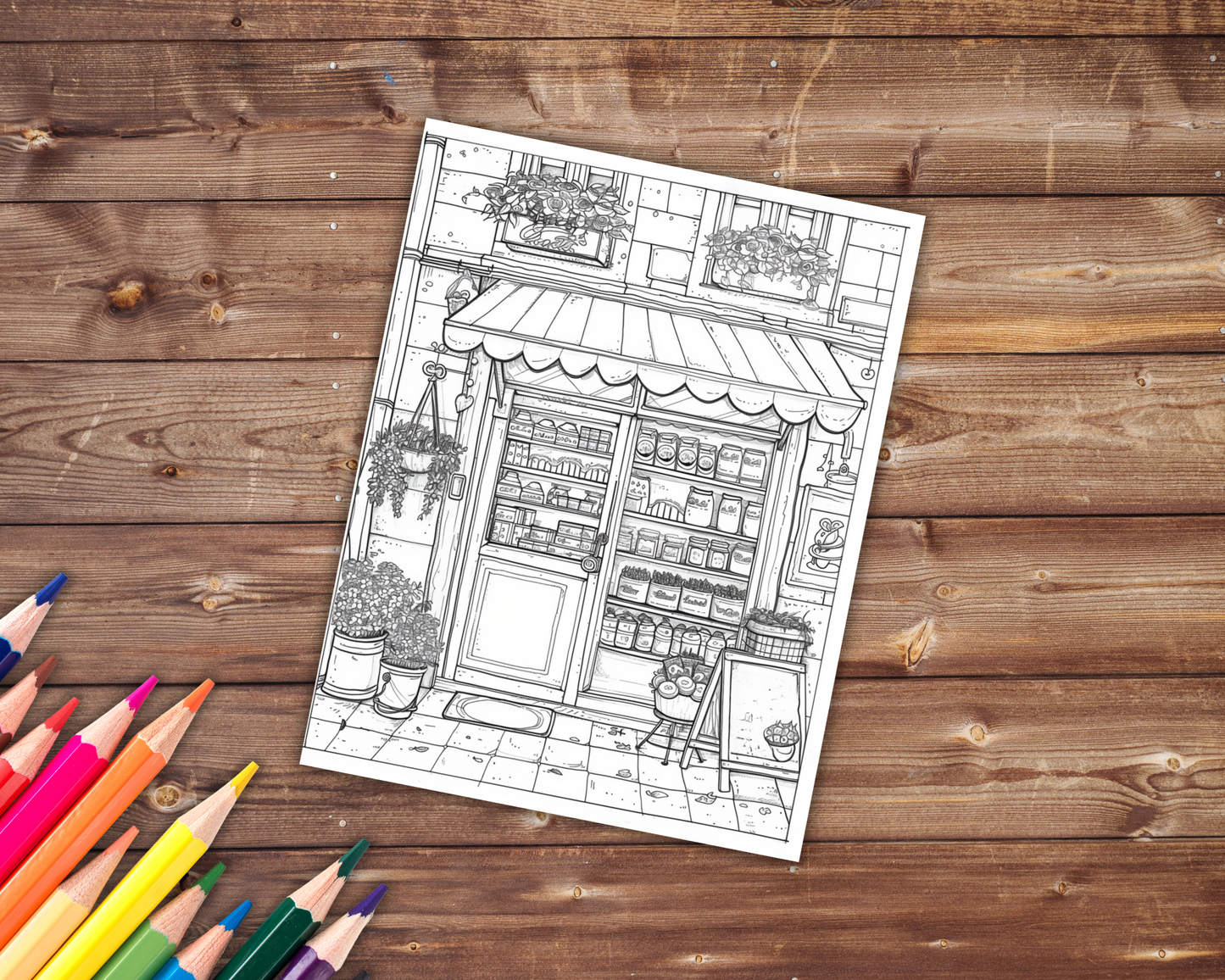 Cute Storefronts Coloring Book, Digital Download