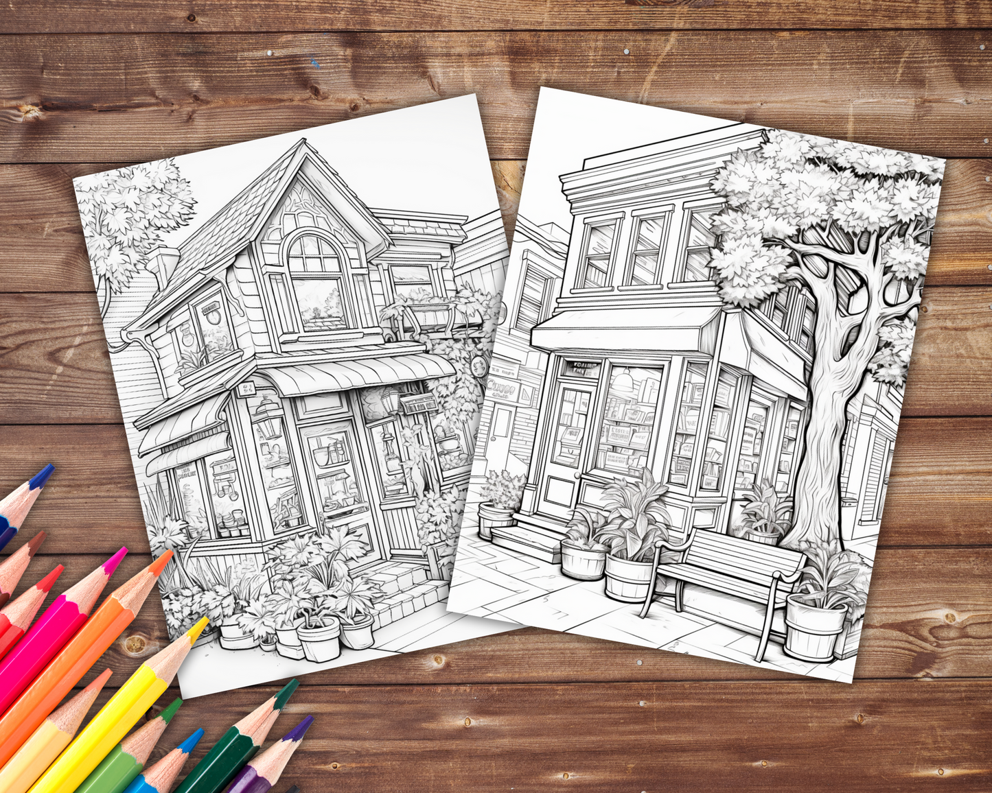 Cute Storefronts Coloring Book, Digital Download