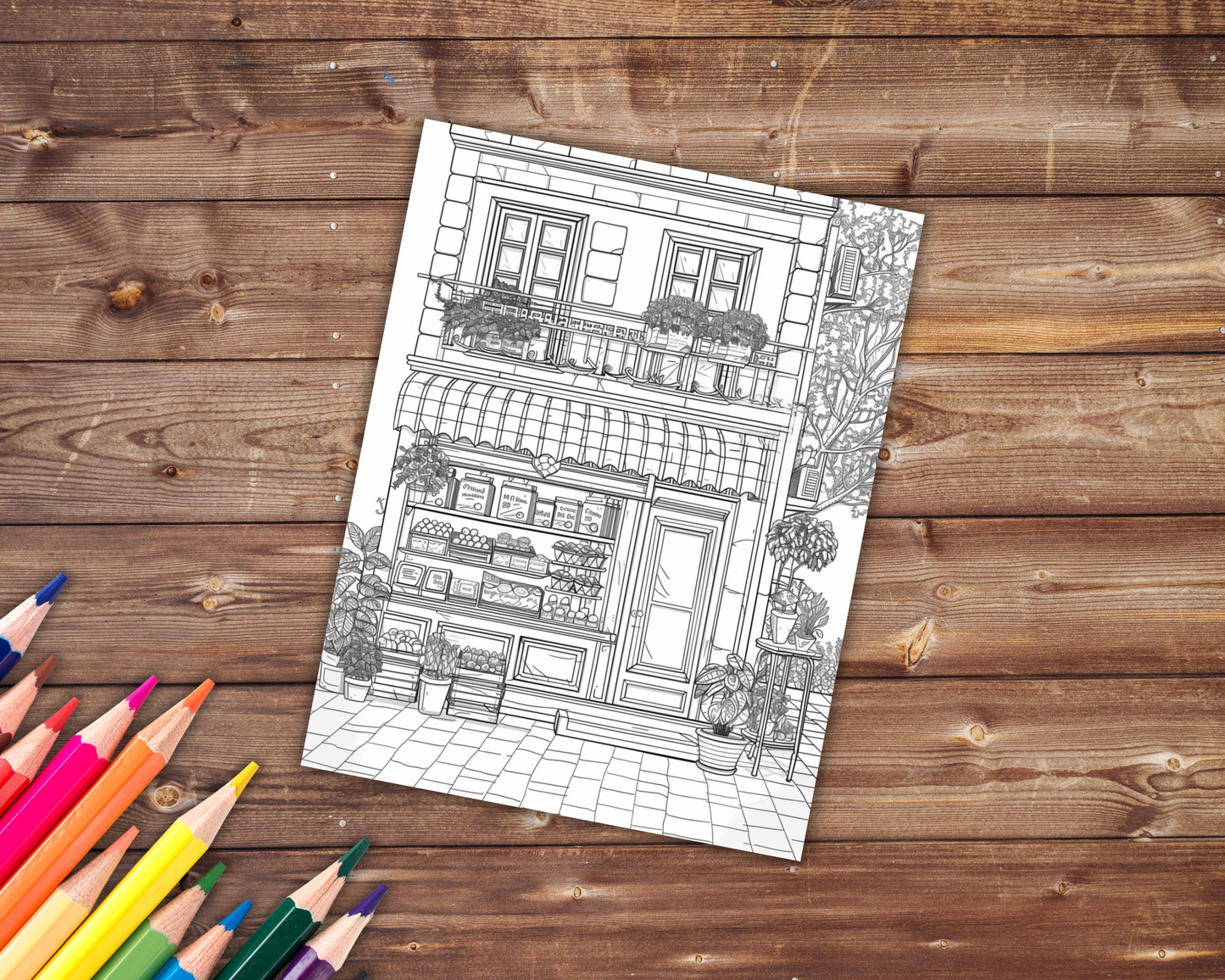 Cute Storefronts Coloring Book, Digital Download