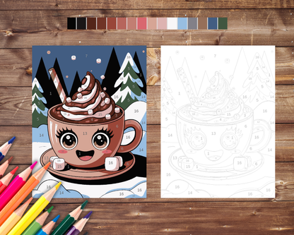 Hot Cocoa Kawaii Color By Number, Digital Download