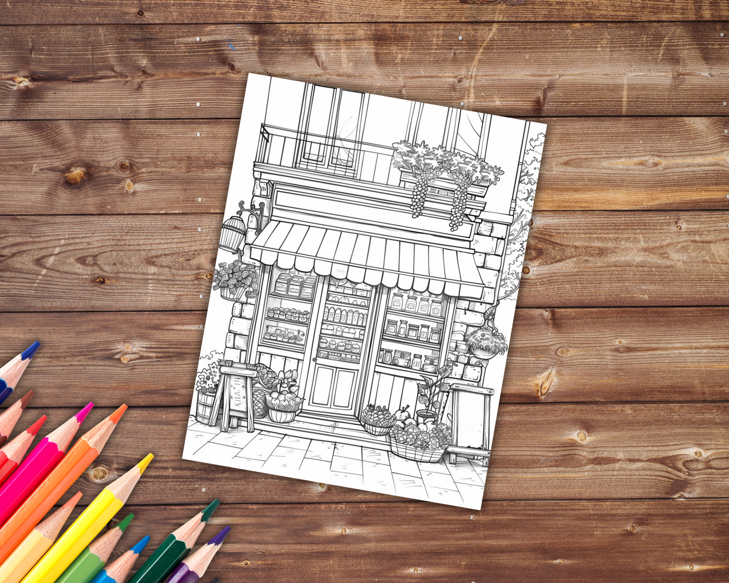 Cute Storefronts Coloring Book, Digital Download