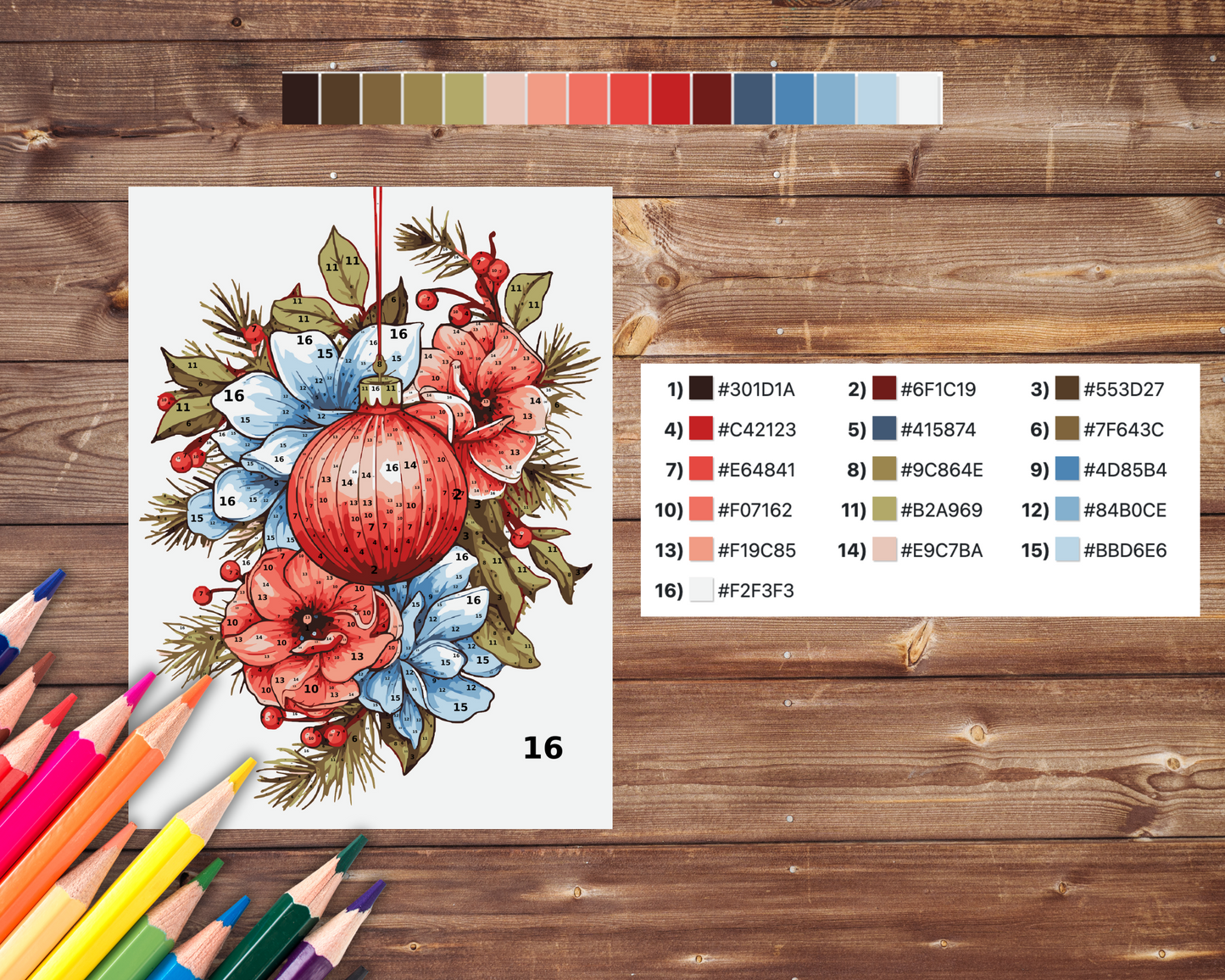 Christmas Bauble Color By Number for Adults, Ornament Paint by Number, Printable Coloring Pages Sheets, Digital Download, PDF, PNG