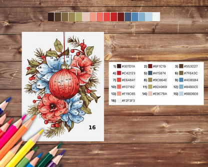 Christmas Bauble Color By Number for Adults, Ornament Paint by Number, Printable Coloring Pages Sheets, Digital Download, PDF, PNG