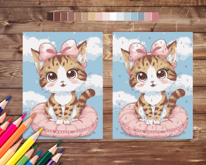 Cat Kawaii Color By Number, Digital Download