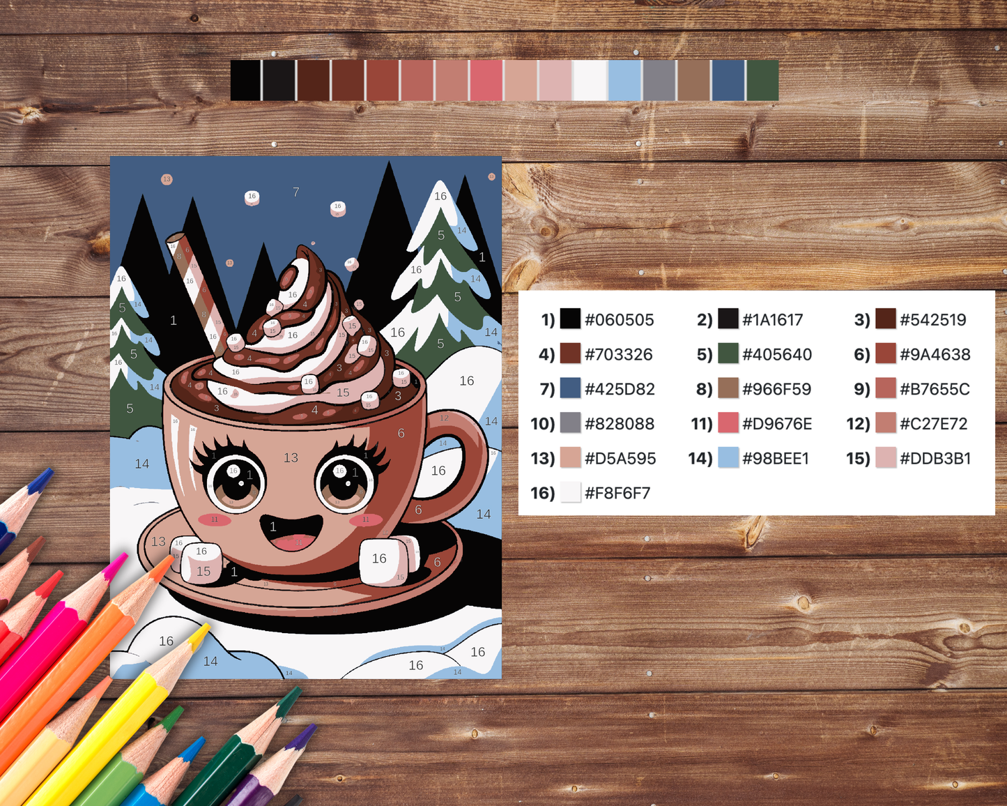 Hot Cocoa Kawaii Color By Number, Digital Download