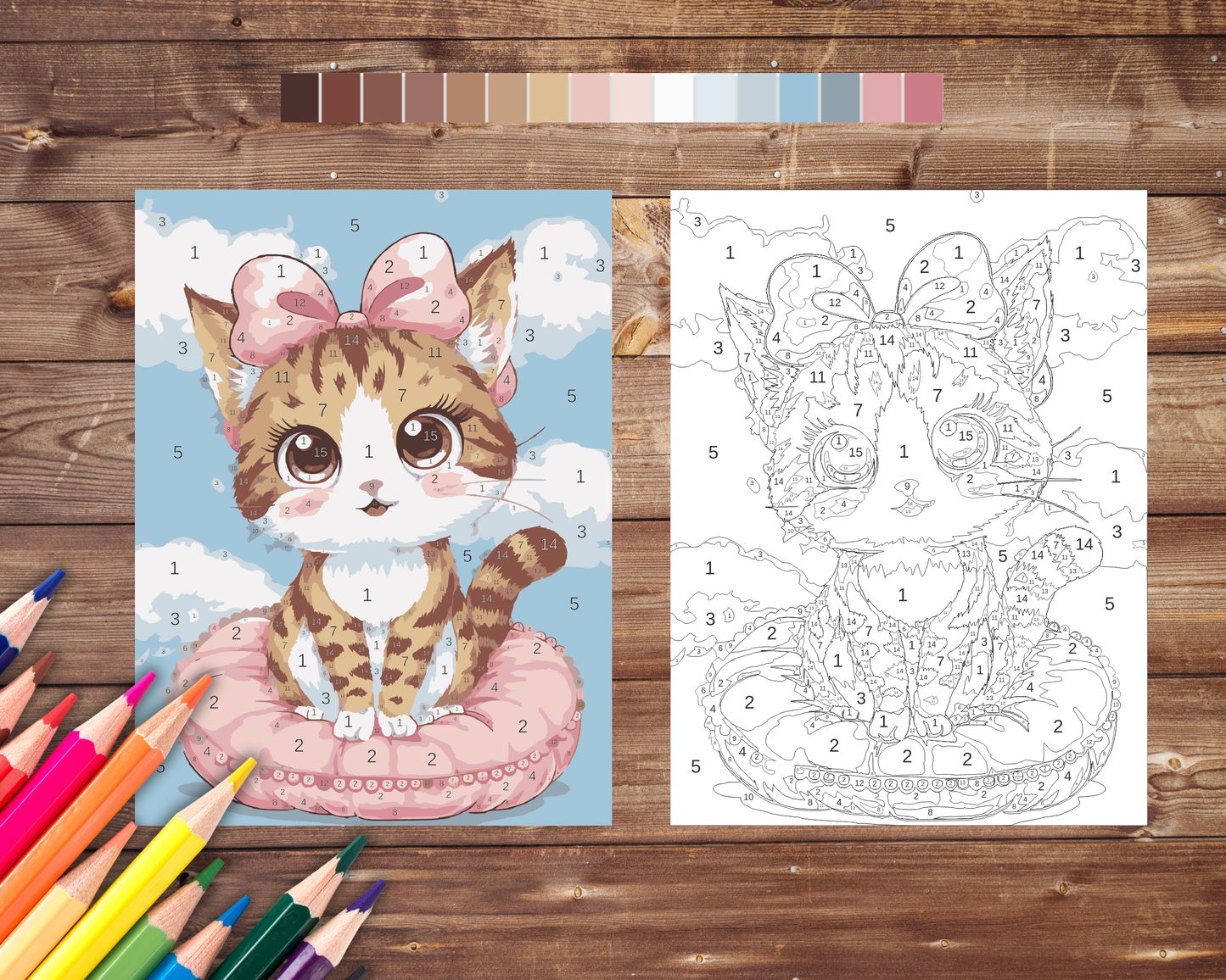 Cat Kawaii Color By Number, Digital Download