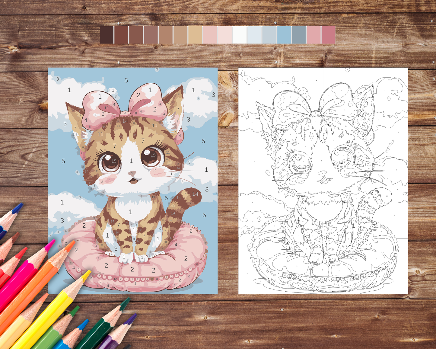 Cat Kawaii Color By Number, Digital Download