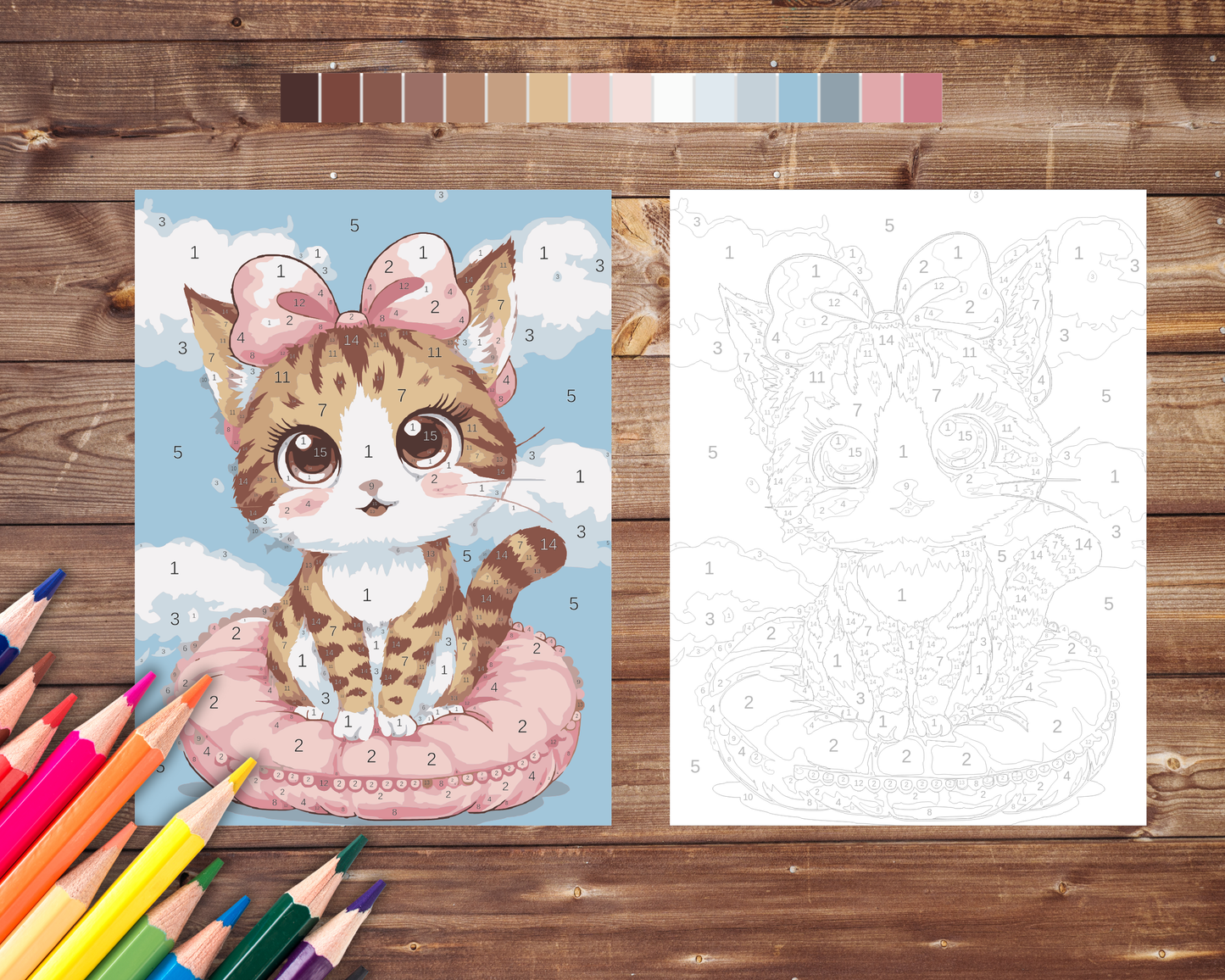 Cat Kawaii Color By Number, Digital Download