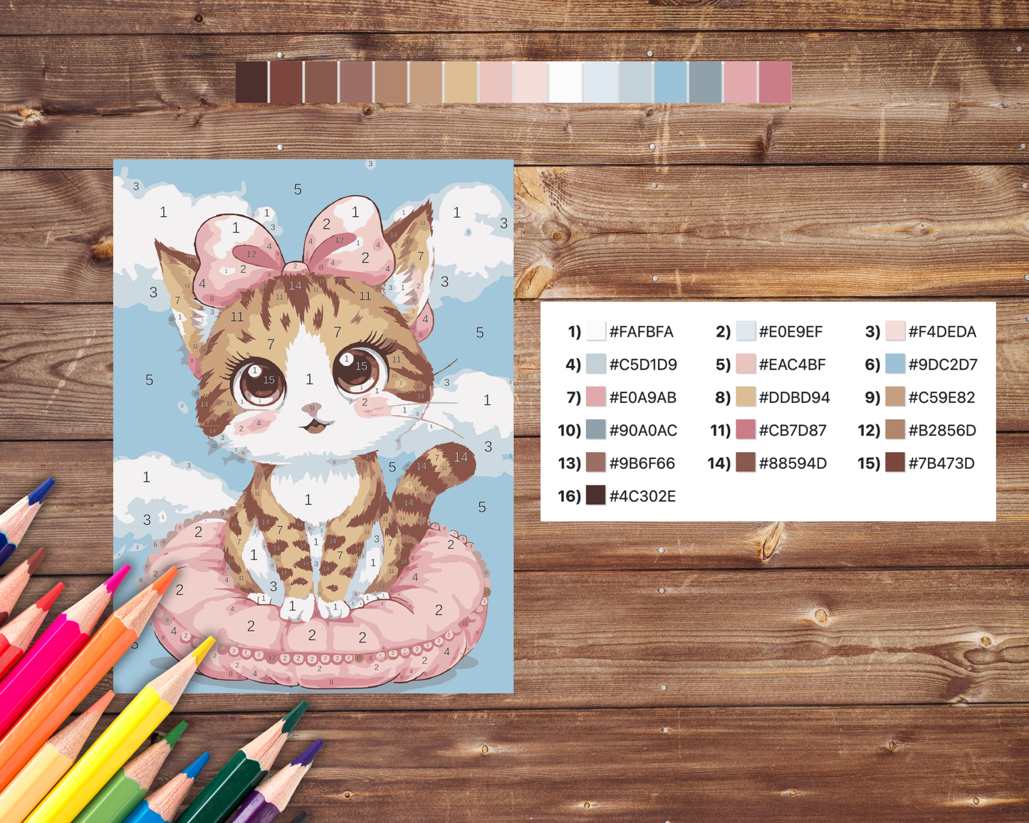 Cat Kawaii Color By Number, Digital Download