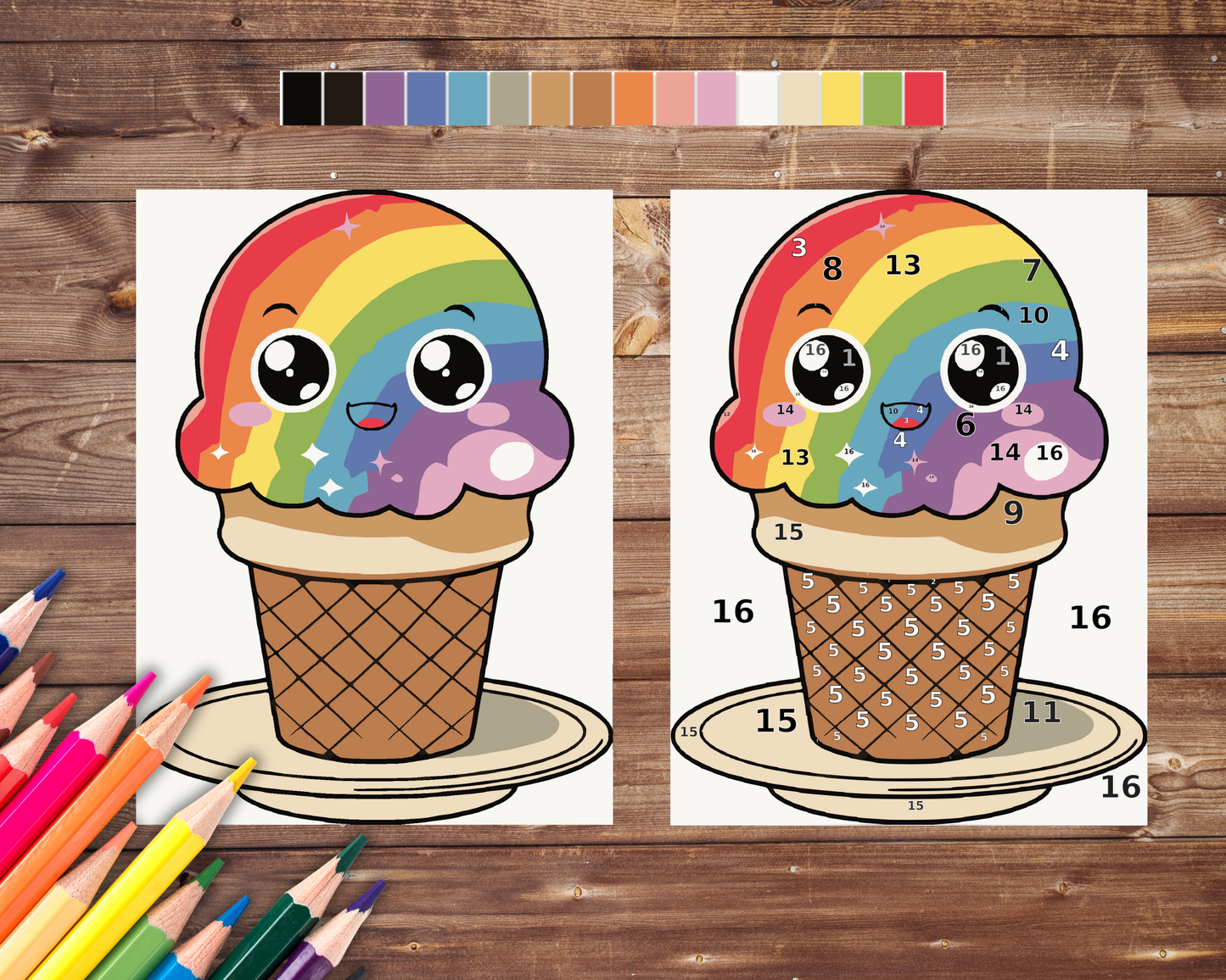 Food Kawaii Color By Number, Digital Download