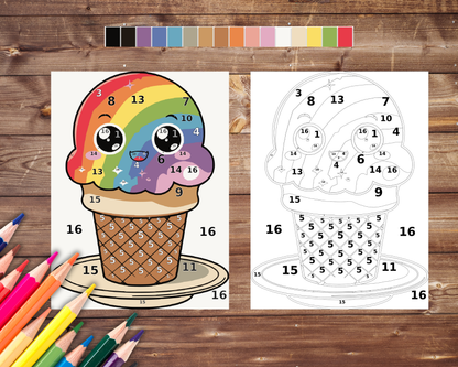 Food Kawaii Color By Number, Digital Download