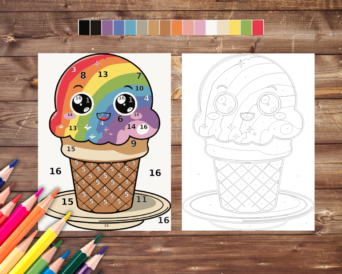 Food Kawaii Color By Number, Digital Download