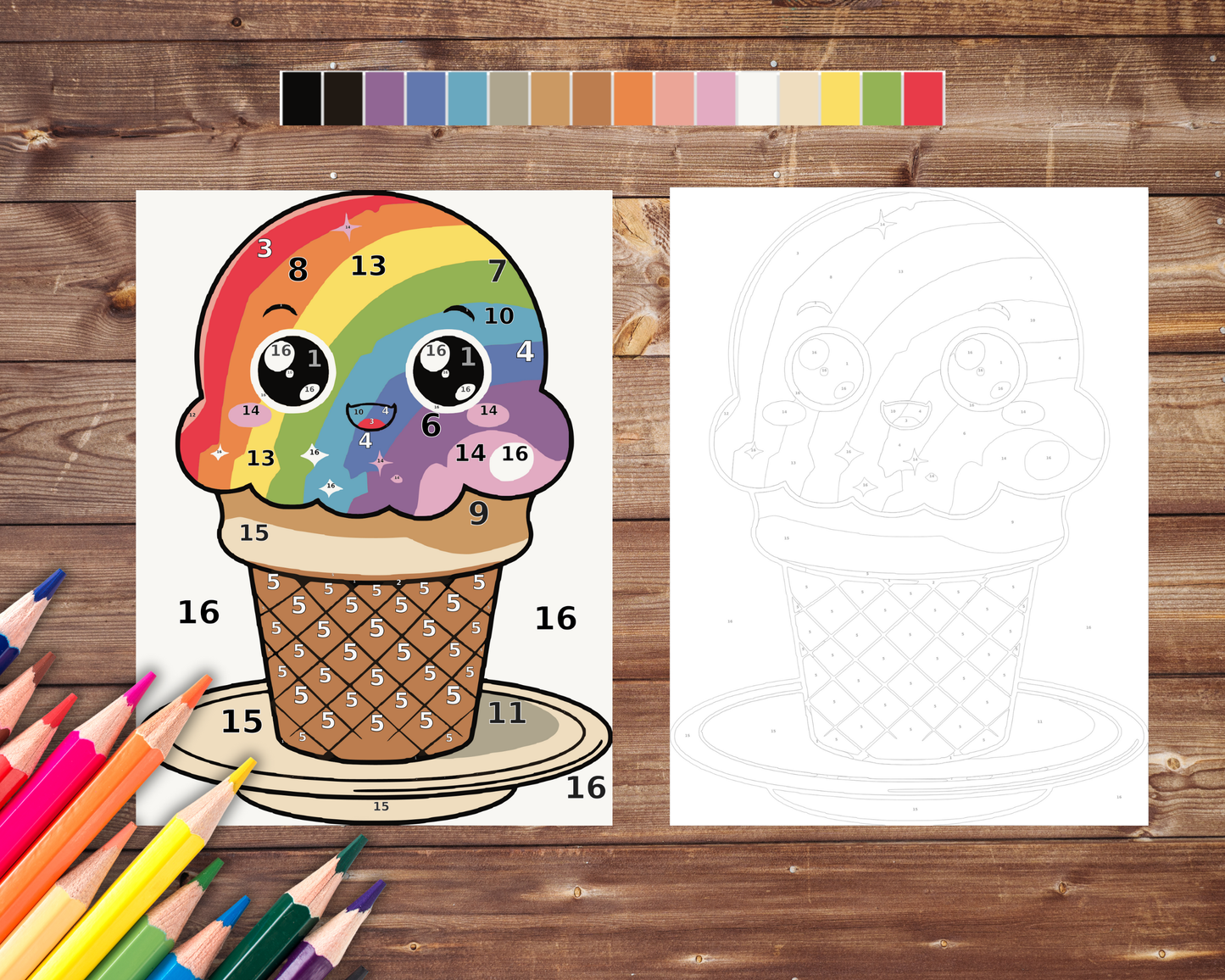 Food Kawaii Color By Number, Digital Download