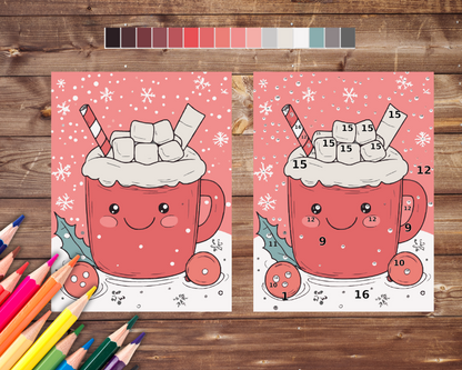 Christmas Cocoa Kawaii Color By Number, Digital Download