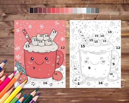 Christmas Cocoa Kawaii Color By Number, Digital Download