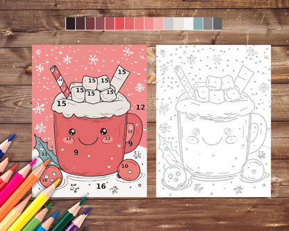 Christmas Cocoa Kawaii Color By Number, Digital Download