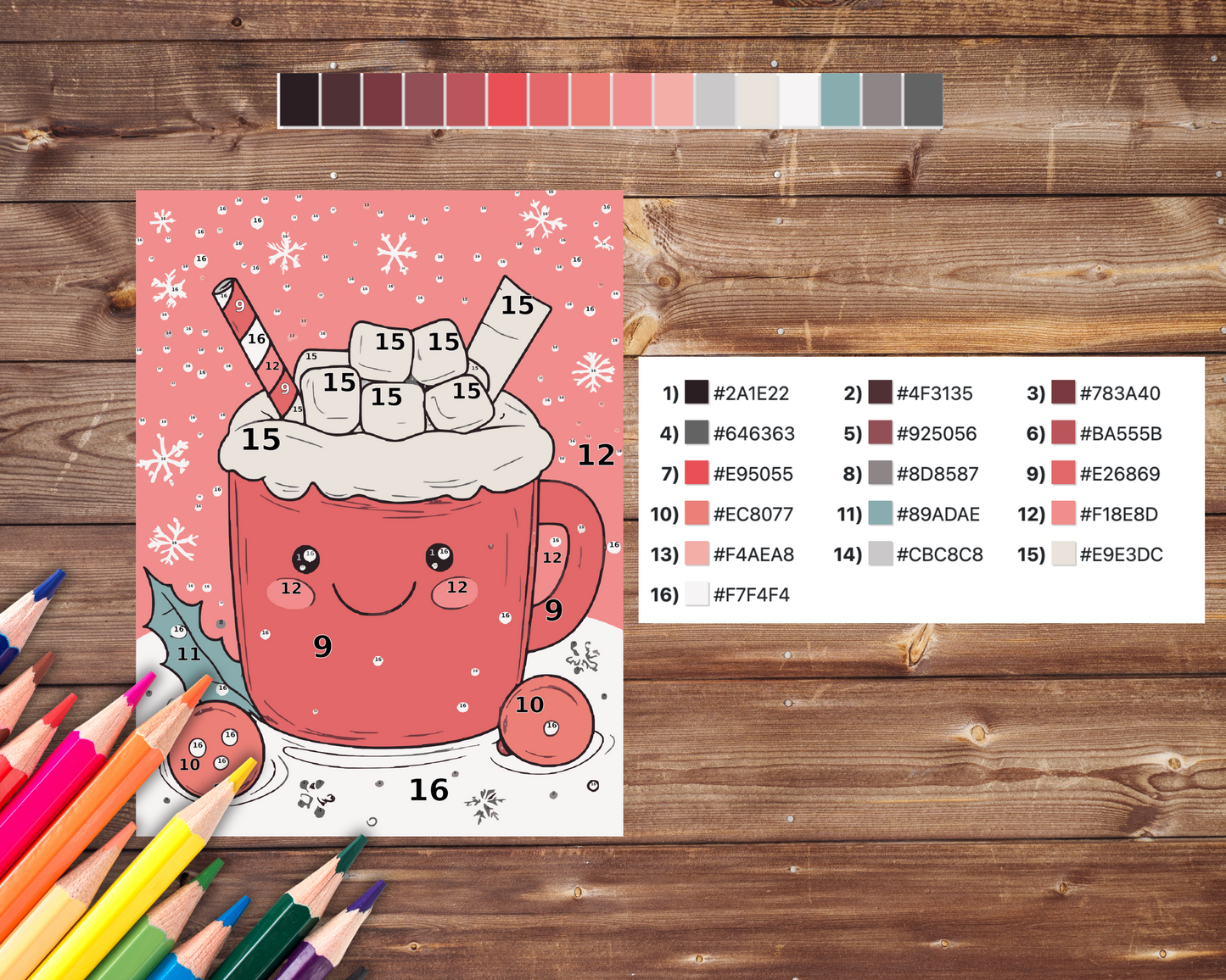 Christmas Cocoa Kawaii Color By Number, Digital Download