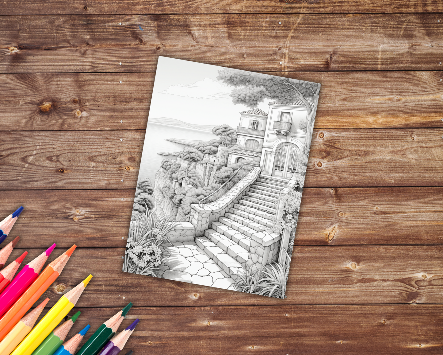 45 Grayscale Greece Coloring Book, Travel Coloring Pages for Adults, Printable PDF