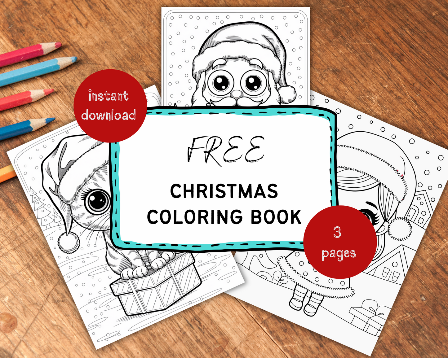 Free Christmas Gift, Kawaii Christmas Coloring Pages