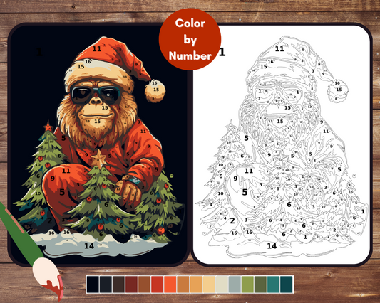 Monkey Color By Number for Adult, Christmas Paint by Number, Printable Coloring Pages Sheets, Digital Download, PDF, PNG, SVG
