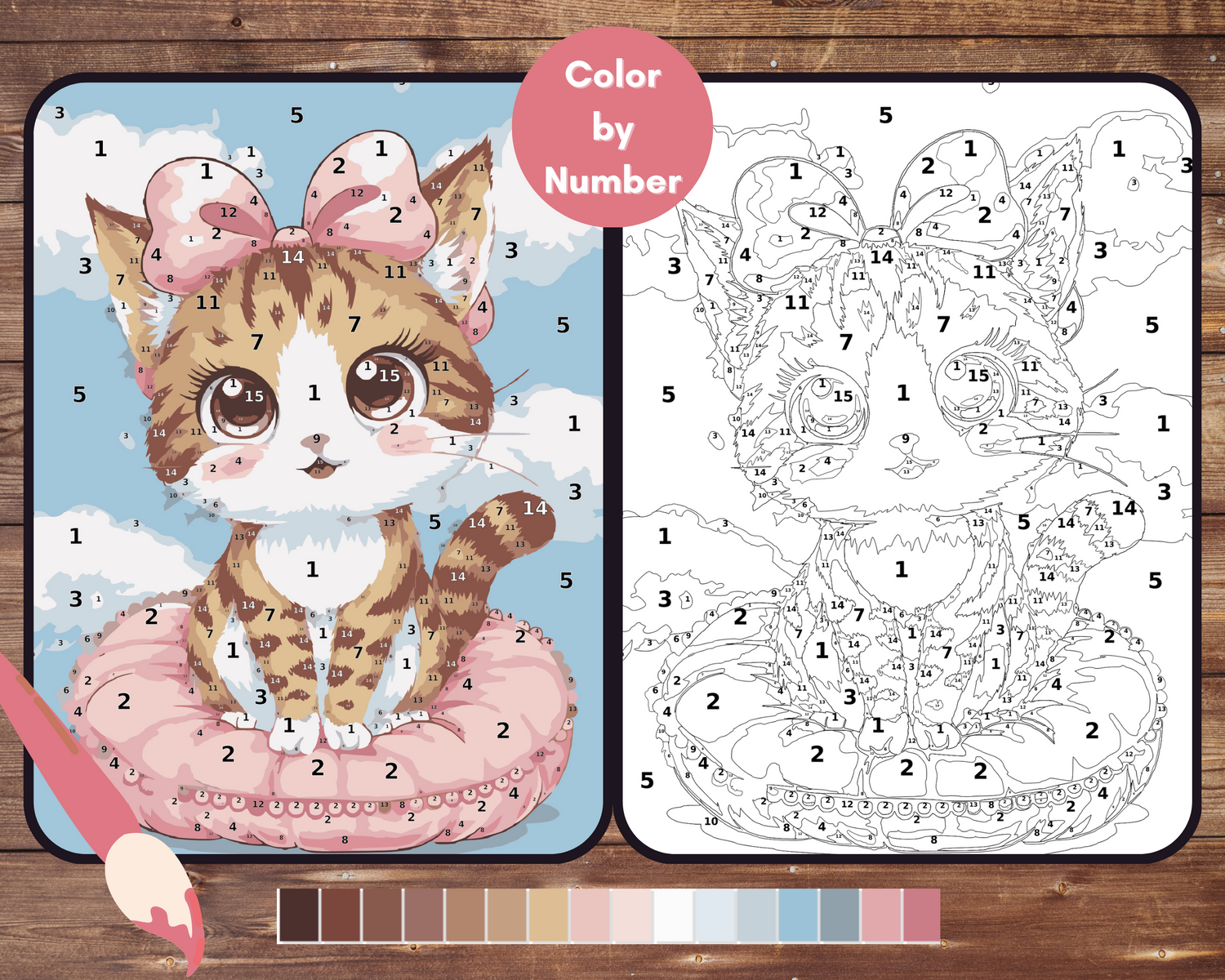 Cat Kawaii Color By Number, Pastel Cat Paint by Number, Printable Coloring Pages Sheets, Digital Download, PDF, PNG, SVG&nbsp;