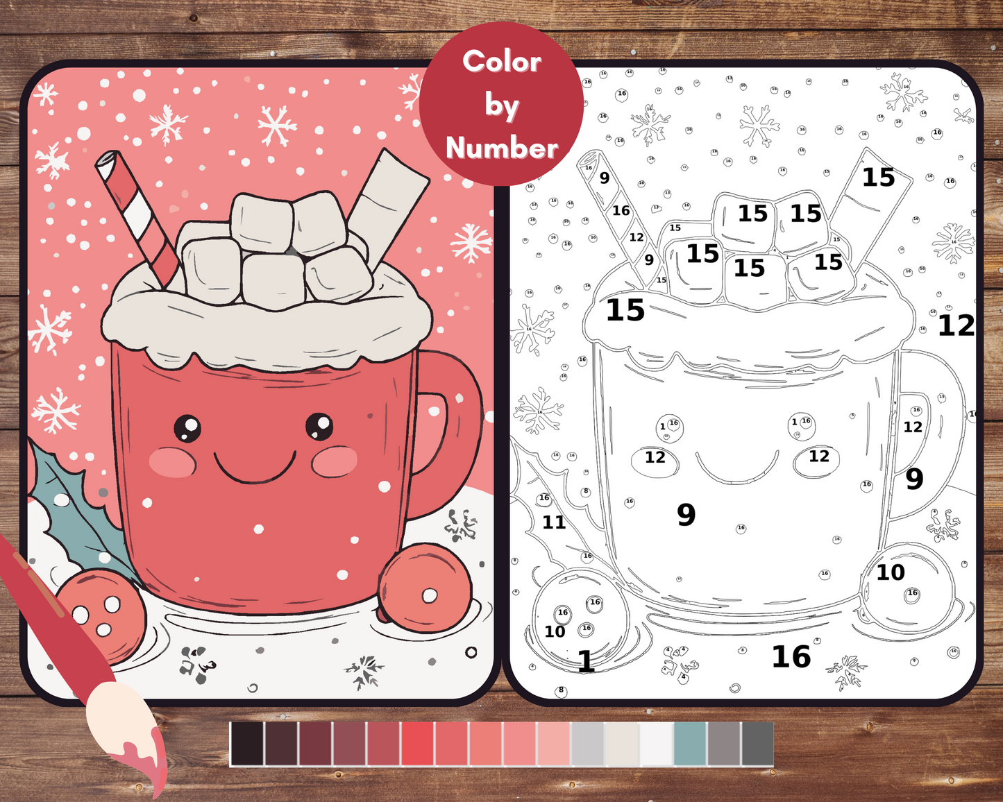 Cocoa Kawaii Color By Number, Marshmallow Christmas Paint by Number, Printable Coloring Winter Pages, Digital Download, PDF, PNG, SVG